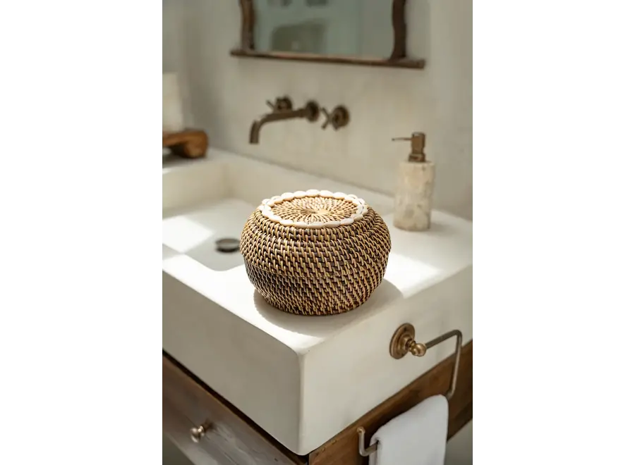 Aufbewahrungskorb aus Mallorca-Muscheln – Rattan-Organizer