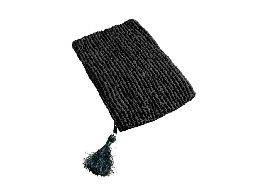 Cabo de Gata Boho Clutch – Schwarze Raffia-Clutch