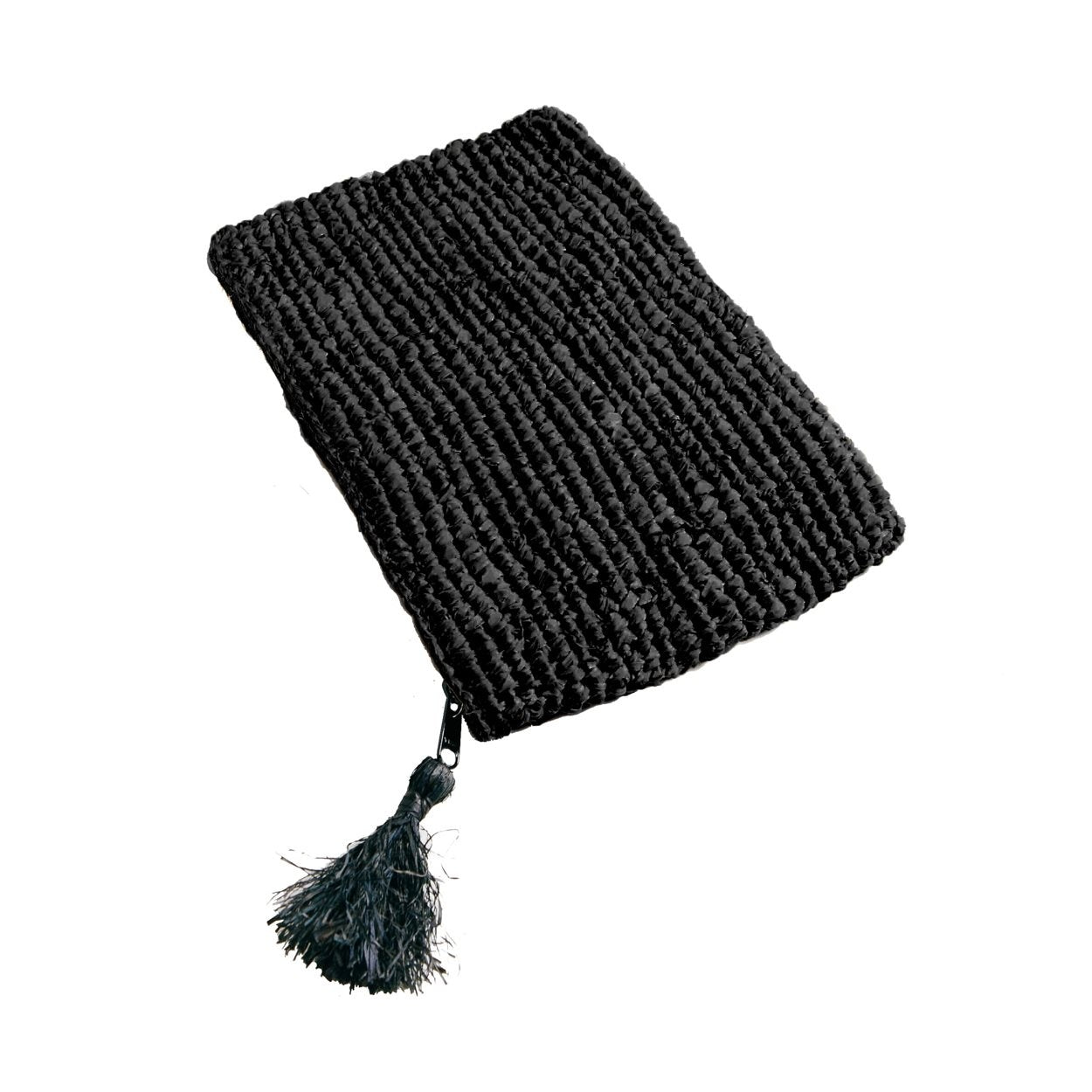 Cabo de Gata Boho Clutch – Schwarze Raffia-Clutch